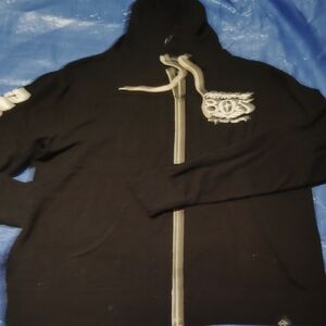 Black Zip-Up Hoodie with White Accents